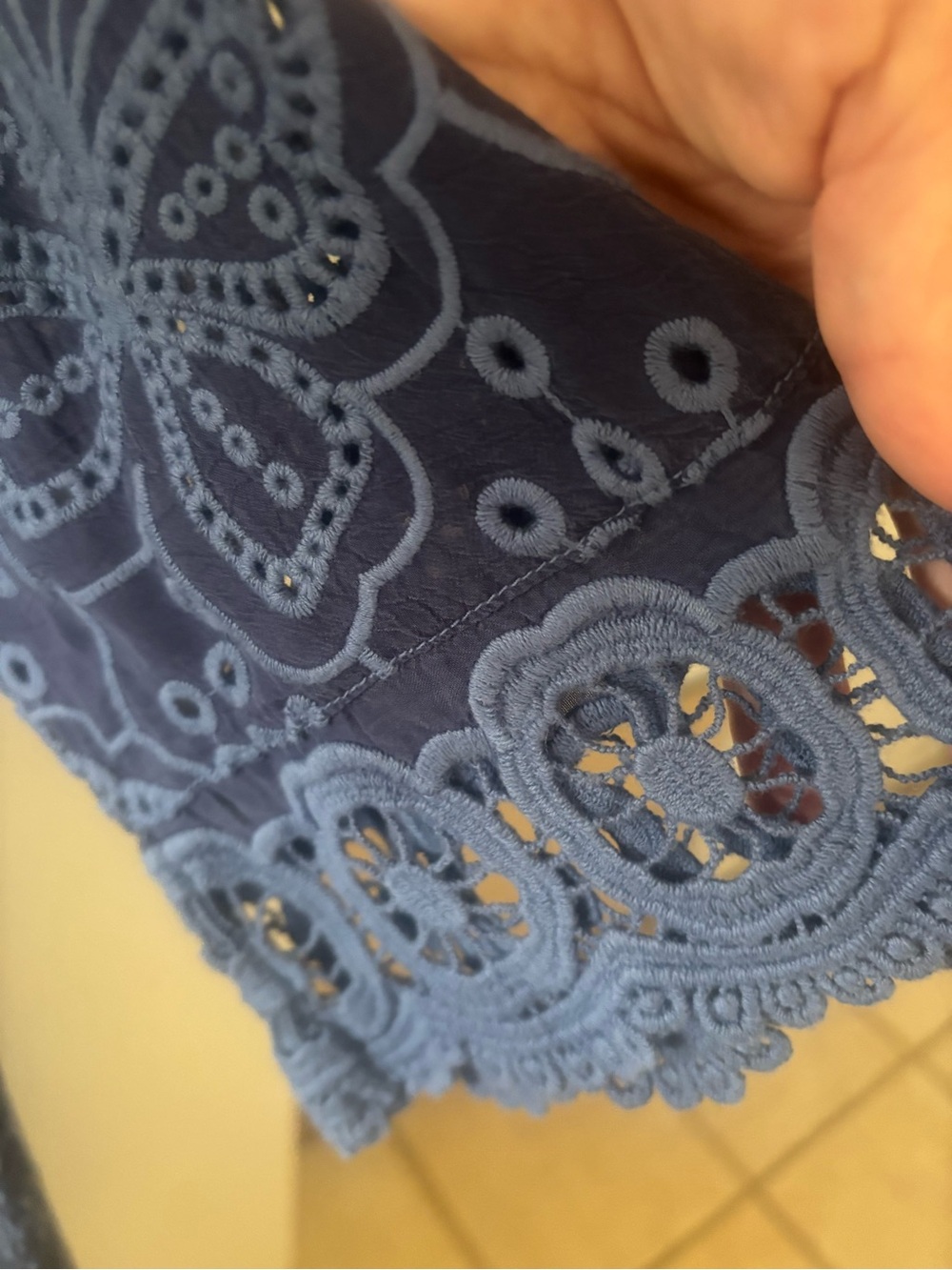 Johnny Was Navy Embroidered Eyelet V-Neck Tunic - Picture 4 of 6